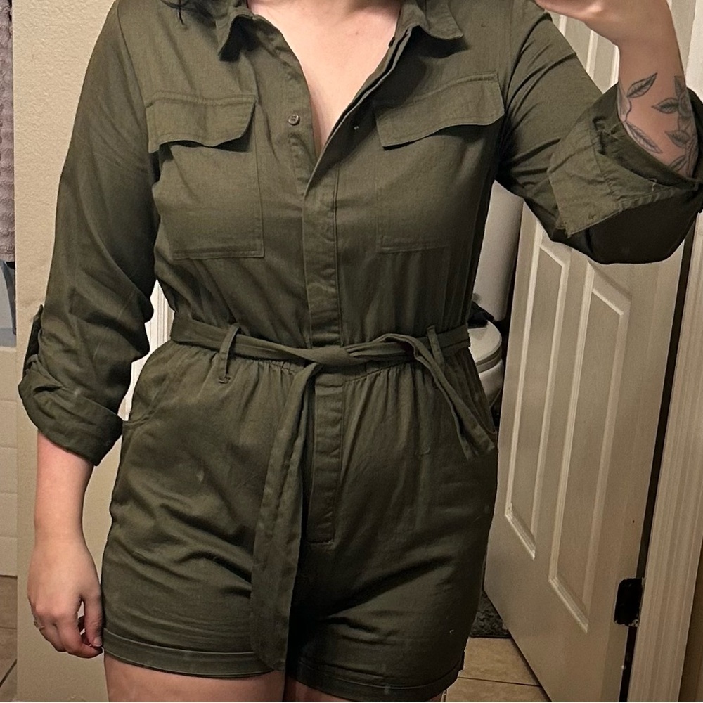 Olive Green Utility Romper